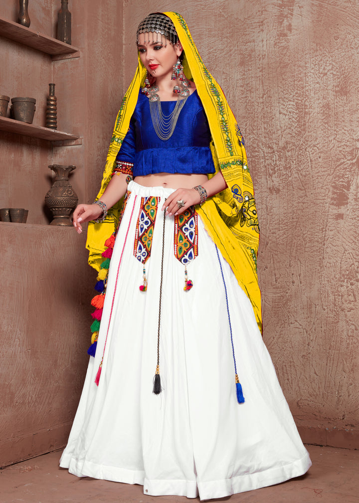 Elegant White Cotton Lehenga with Yellow Dupatta | A Captivating Traditional Ensemble