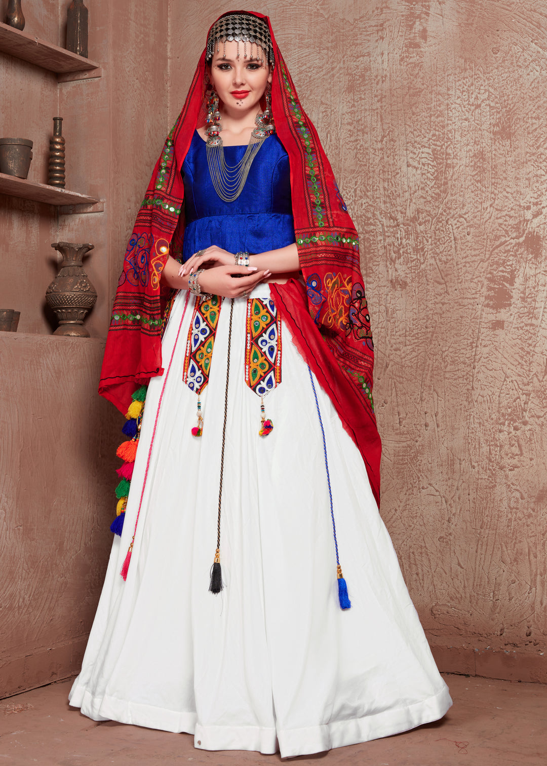 Luxurious White Cotton Lehenga with Maroon Dupatta | An Exclusive Designer Masterpiece