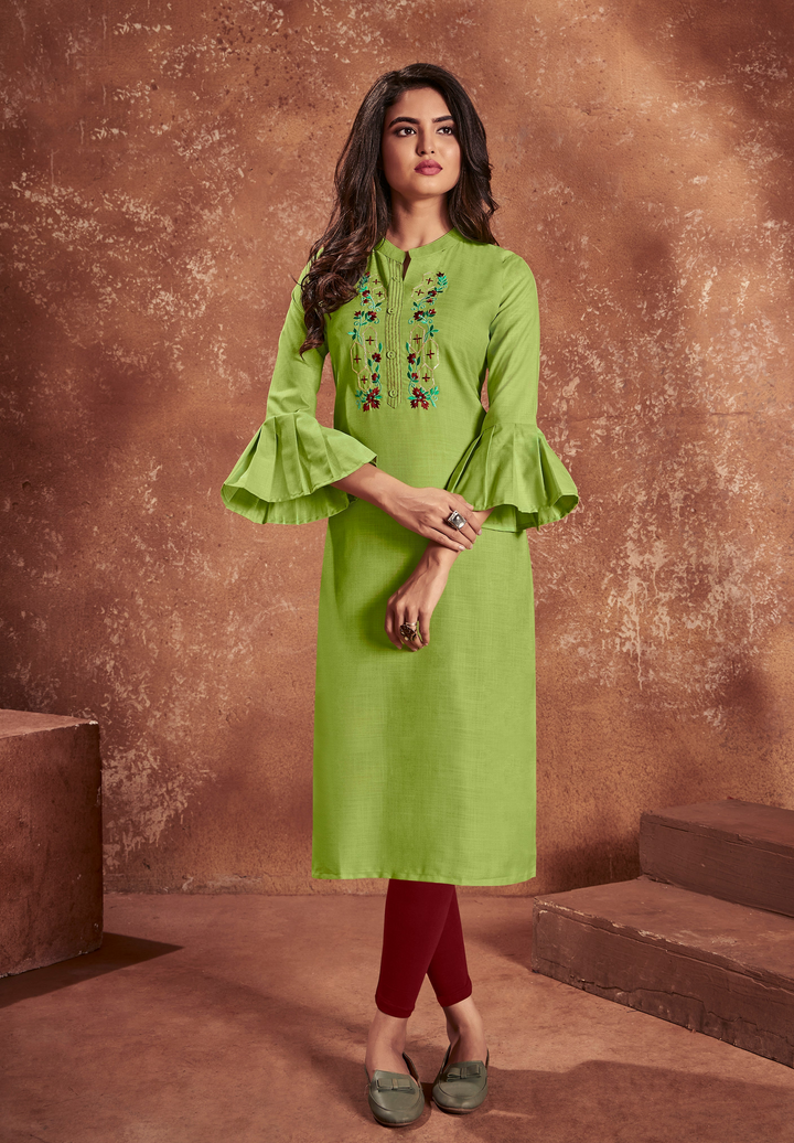 Designer Green Long Kurti in Nira Cotton | Lightweight and Comfortable Outfit