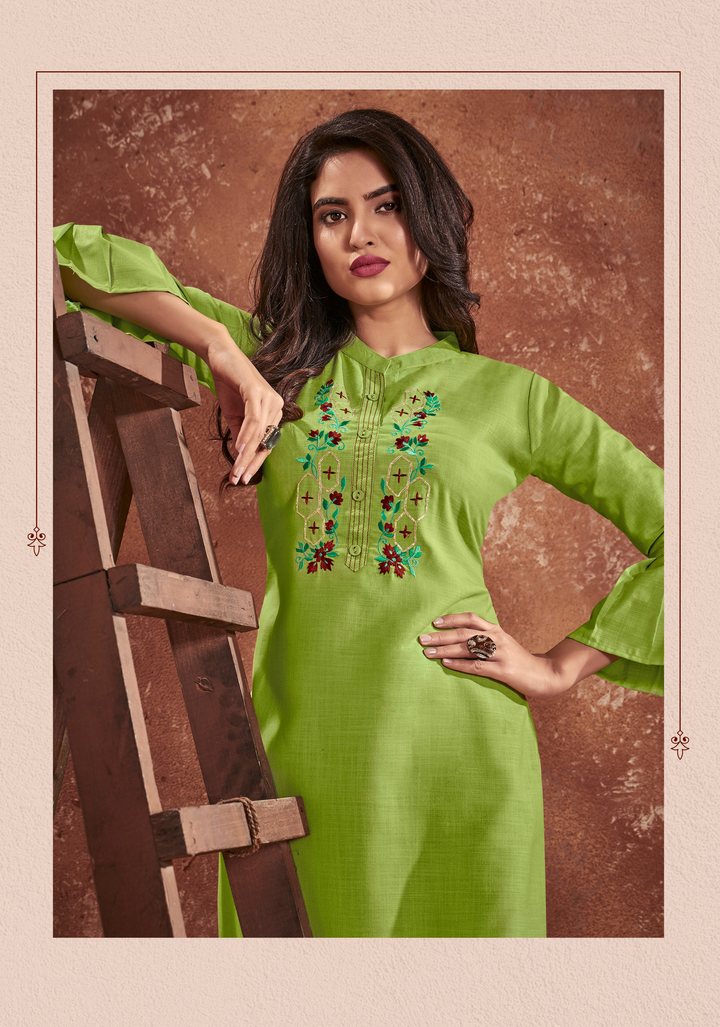 Designer Green Long Kurti in Nira Cotton | Lightweight and Comfortable Outfit