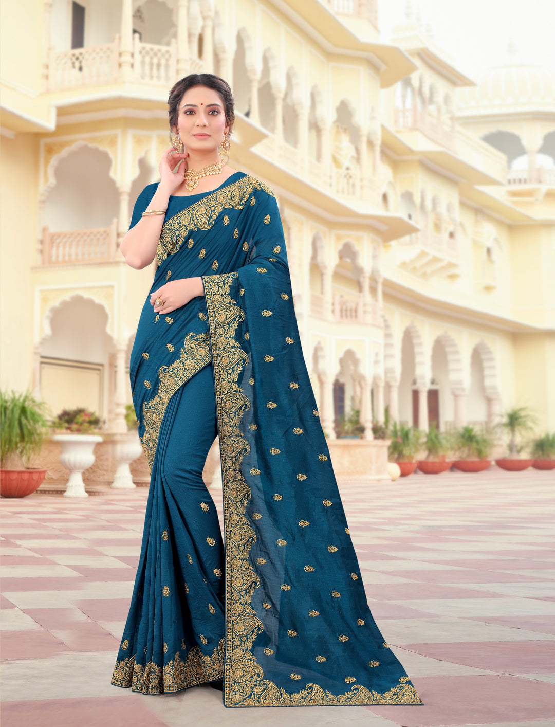 Vichitra Silk Saree | Jari & Stone Embroidery | Special Event & Festive