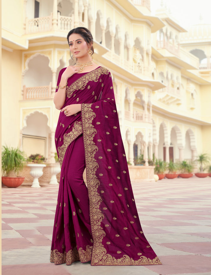 Vichitra Silk Saree | Jari & Stone Embroidery | Special Event & Festive