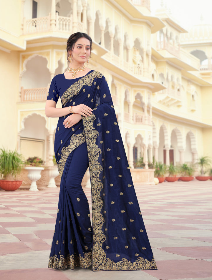 Vichitra Silk Saree | Jari & Stone Embroidery | Special Event & Festive