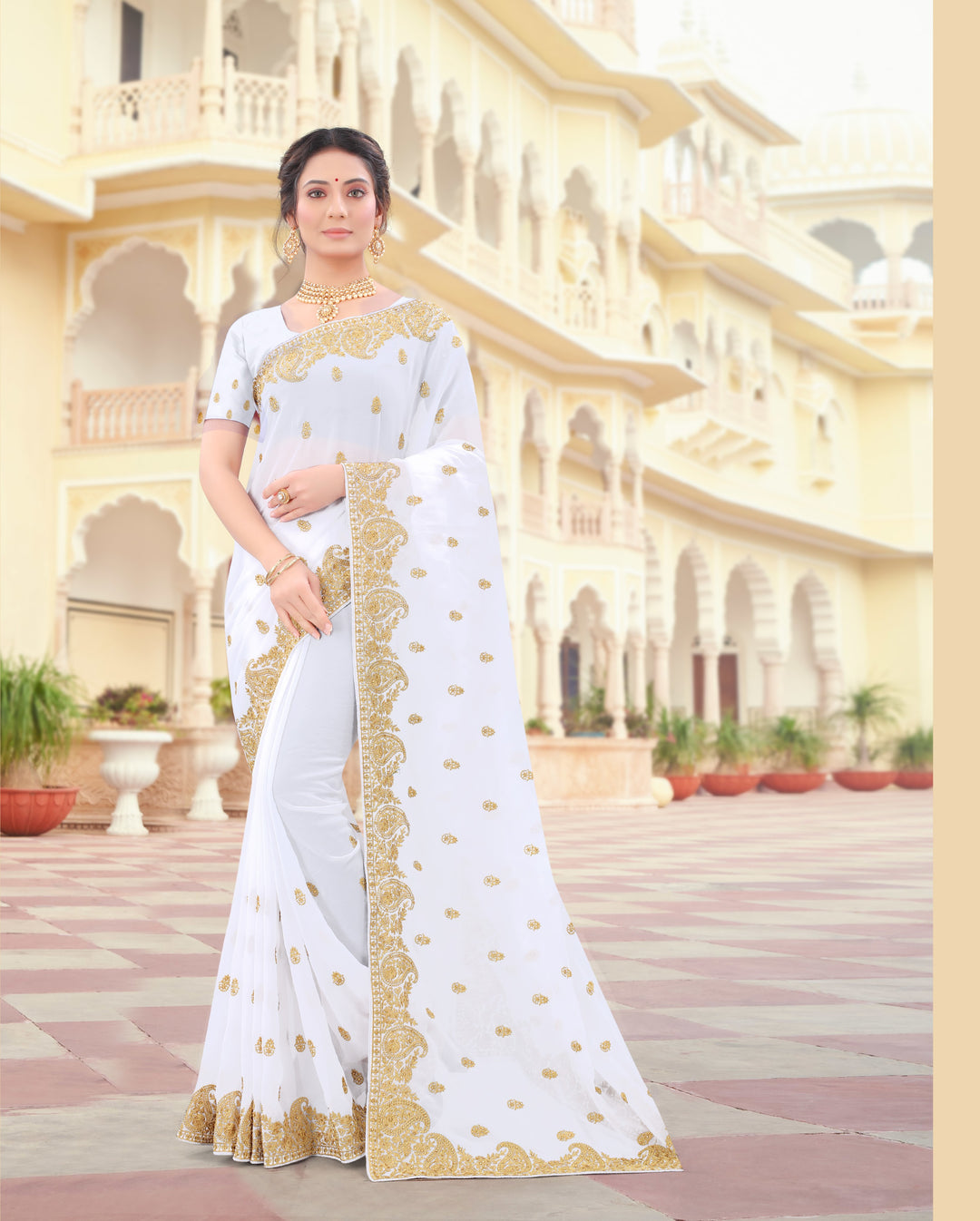 Georgette Saree with Jari and Stone Embroidery | Perfect for Weddings