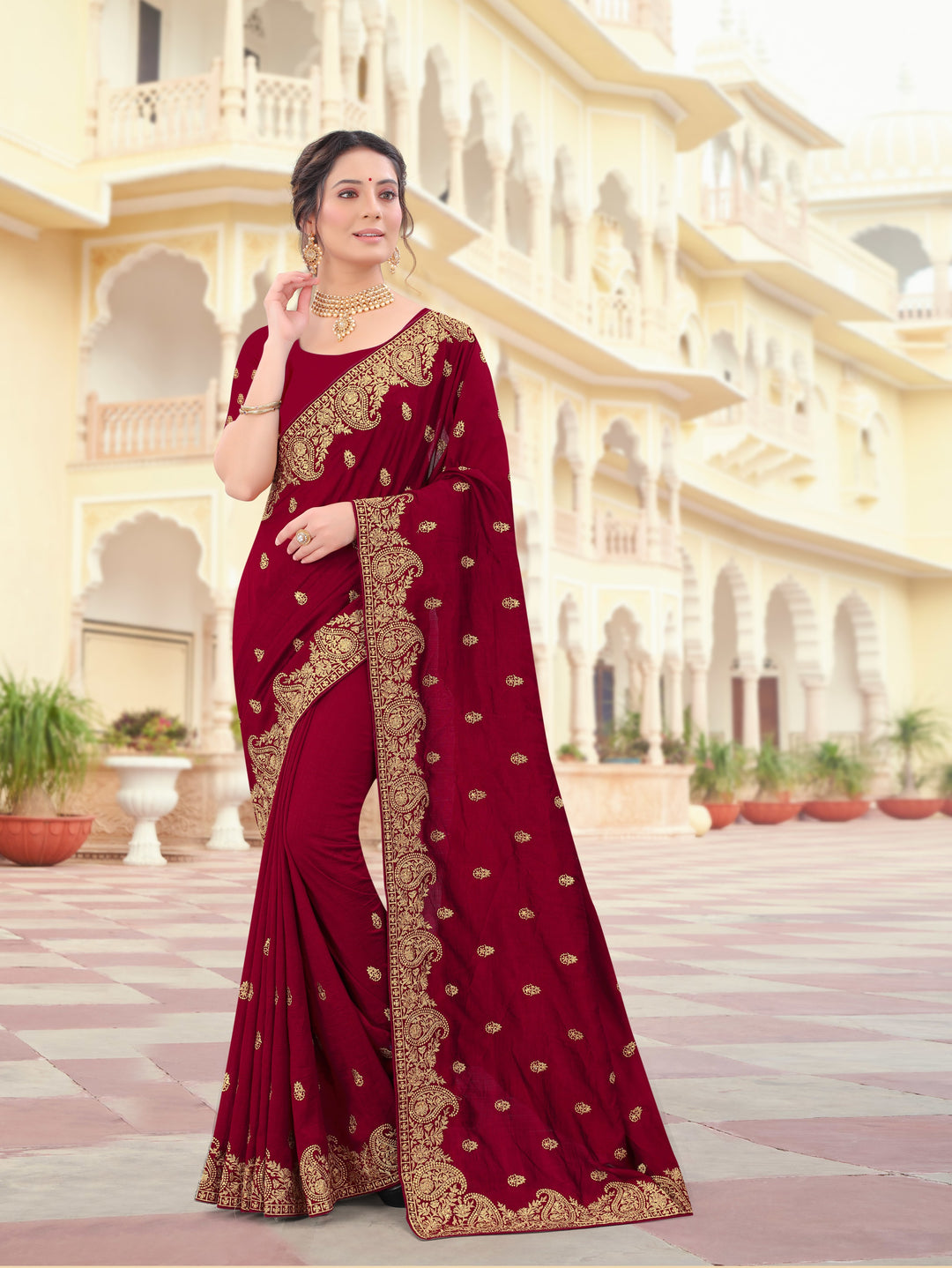 Vichitra Silk Saree | Jari & Stone Embroidery | Special Event & Festive