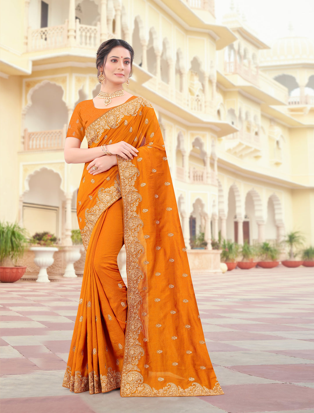 Vichitra Silk Saree | Jari & Stone Embroidery | Special Event & Festive