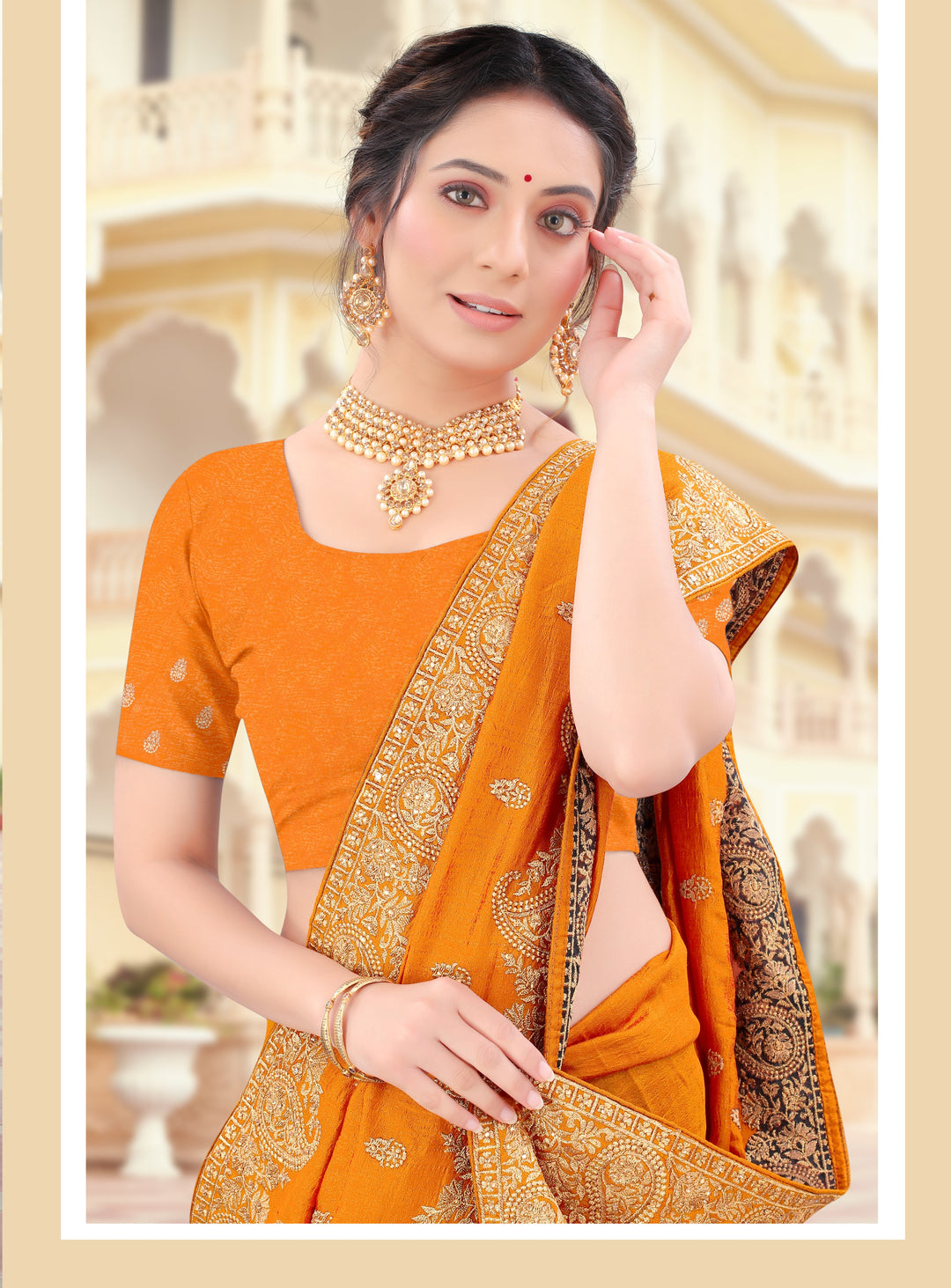 Vichitra Silk Saree | Jari & Stone Embroidery | Special Event & Festive