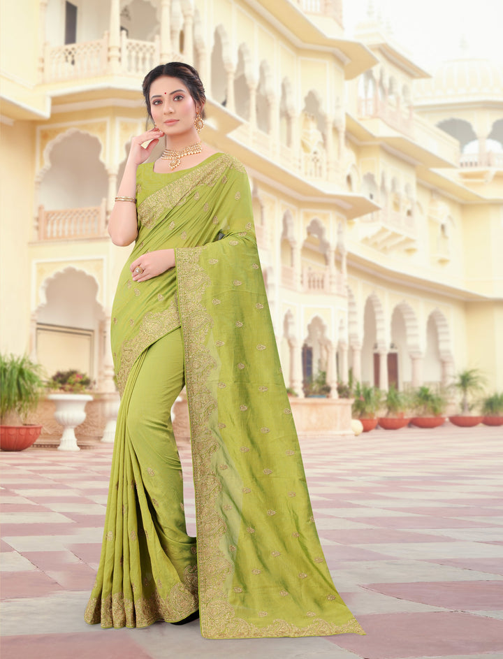 Vichitra Silk Saree | Jari & Stone Embroidery | Special Event & Festive