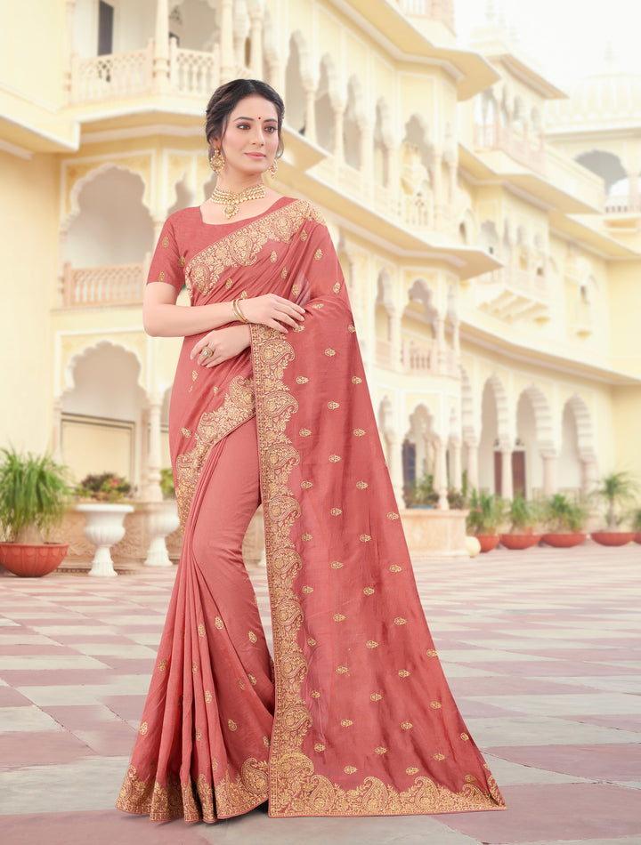 Vichitra Silk Saree | Jari & Stone Embroidery | Special Event & Festive