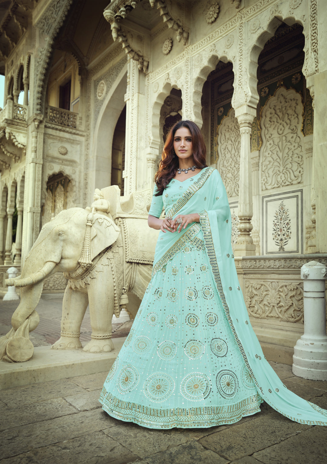 Elegant Turquoise Georgette Lehenga with Turquoise Dupatta | Perfect for Weddings and Celebrations