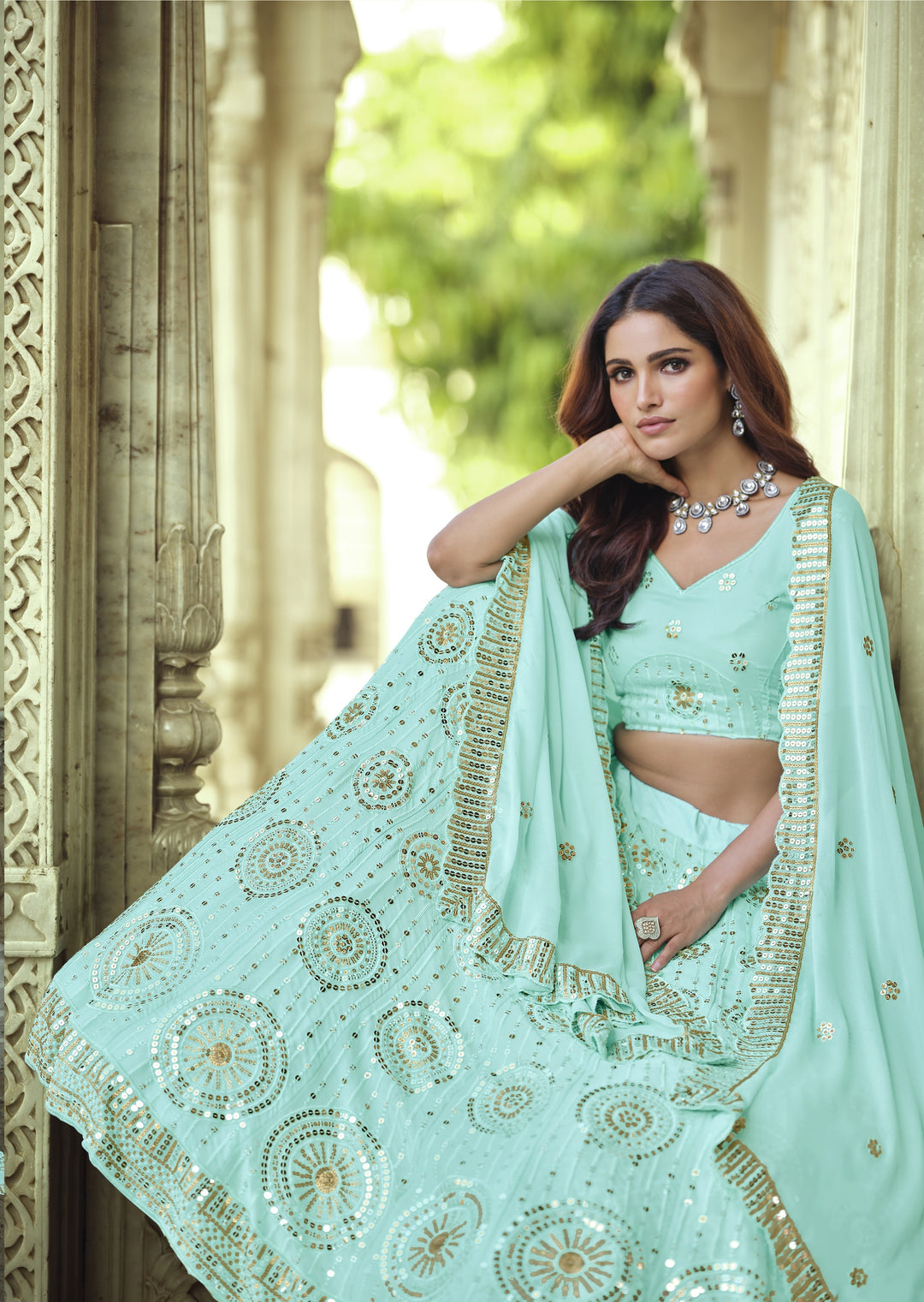 Elegant Turquoise Georgette Lehenga with Turquoise Dupatta | Perfect for Weddings and Celebrations