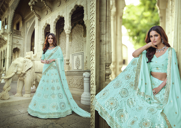 Elegant Turquoise Georgette Lehenga with Turquoise Dupatta | Perfect for Weddings and Celebrations