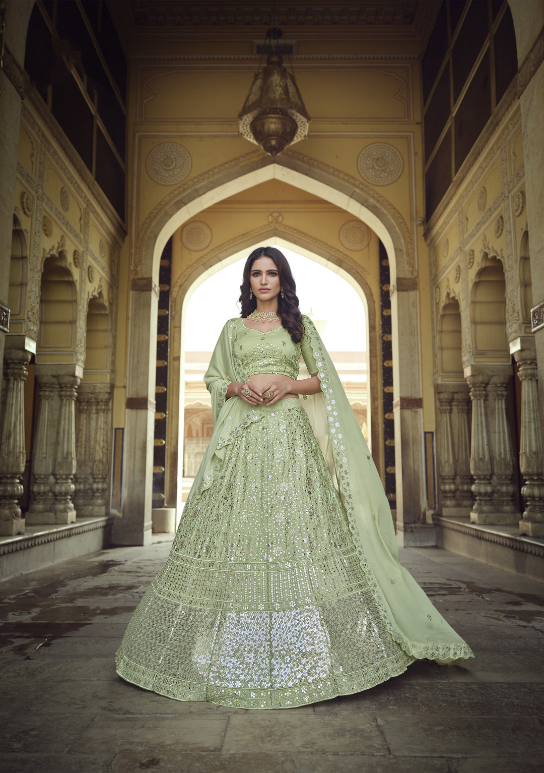 Beautiful Pista Georgette Lehenga with Pista Dupatta | A Stylish and Sophisticated Choice