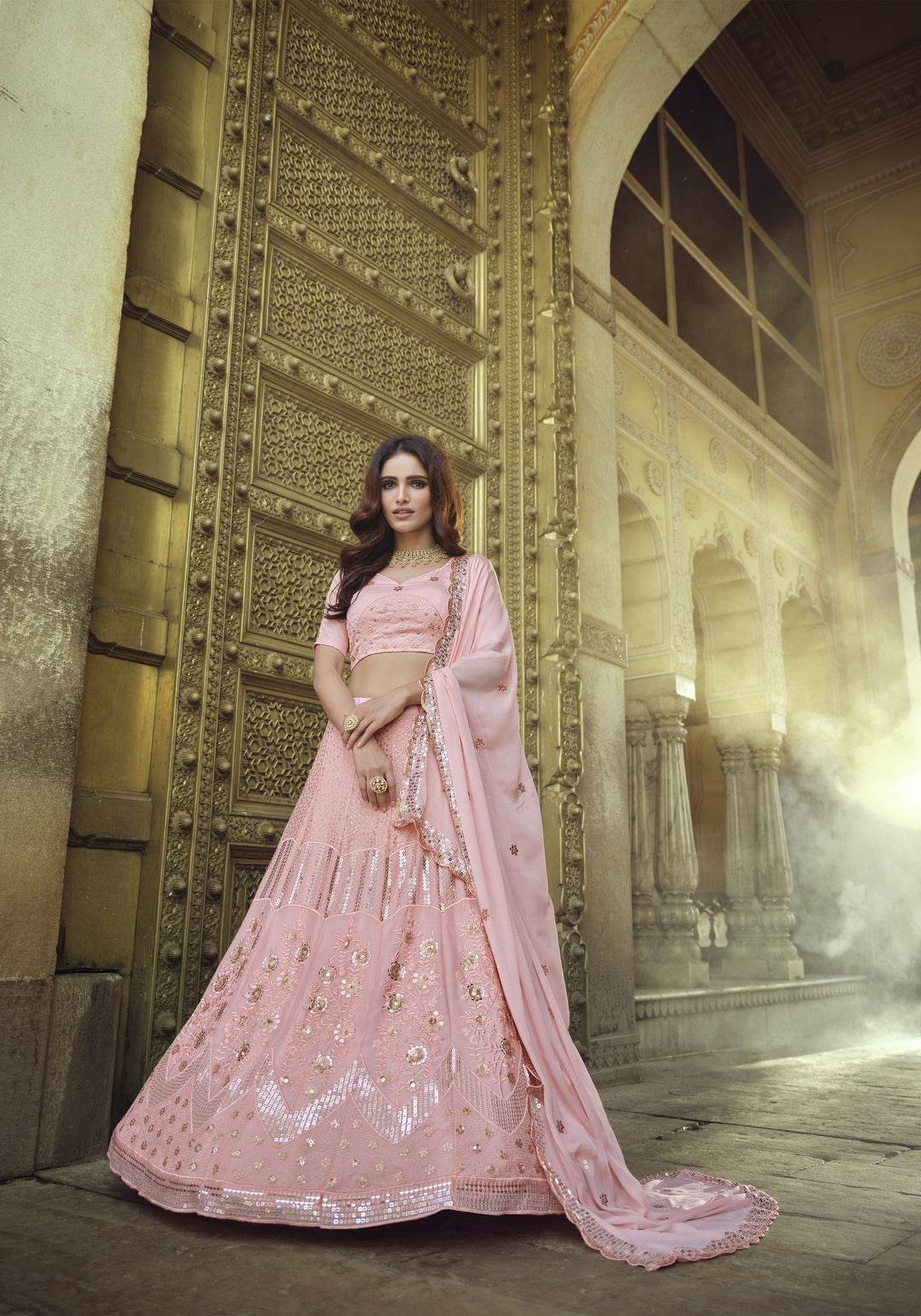 Radiant Pink Georgette Lehenga with Pink Dupatta | Elegance Redefined for Brides