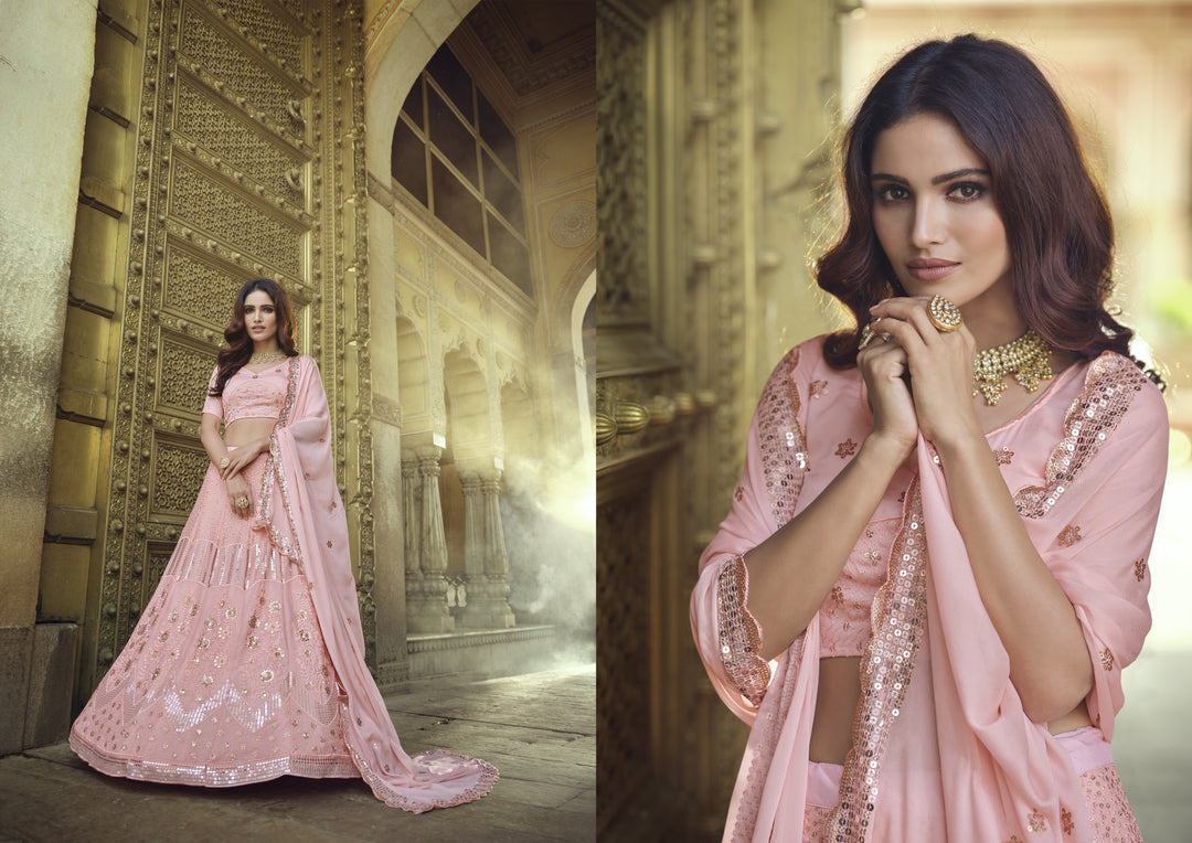 Radiant Pink Georgette Lehenga with Pink Dupatta | Elegance Redefined for Brides