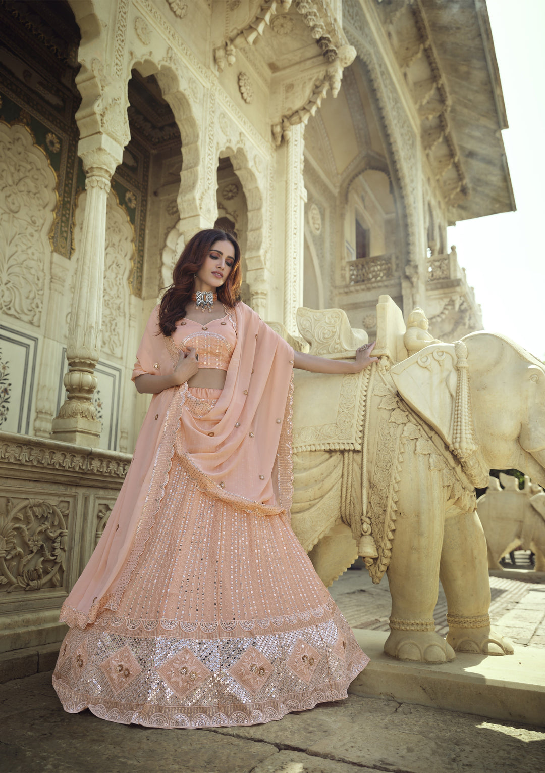 Breathtaking Peach Georgette Lehenga with Peach Dupatta | Unmatched Beauty for Grand Occasions