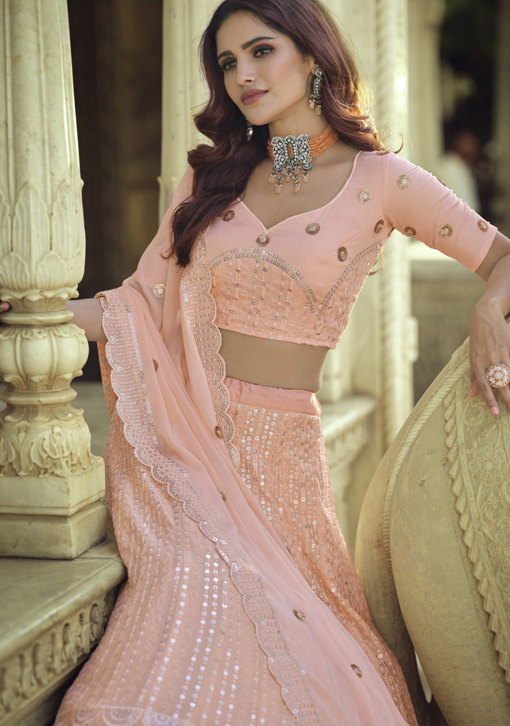 Breathtaking Peach Georgette Lehenga with Peach Dupatta | Unmatched Beauty for Grand Occasions