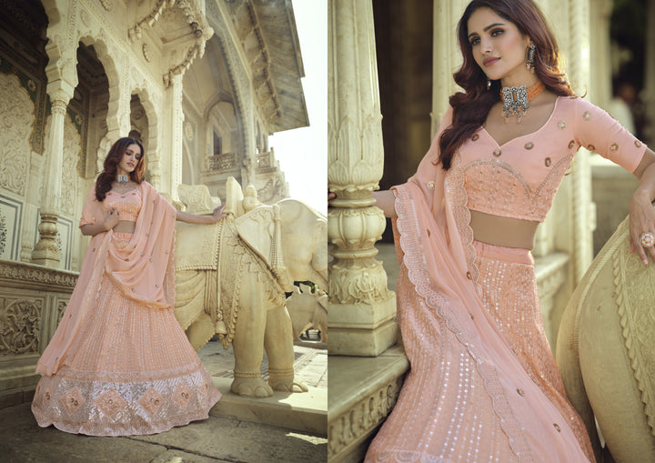 Breathtaking Peach Georgette Lehenga with Peach Dupatta | Unmatched Beauty for Grand Occasions