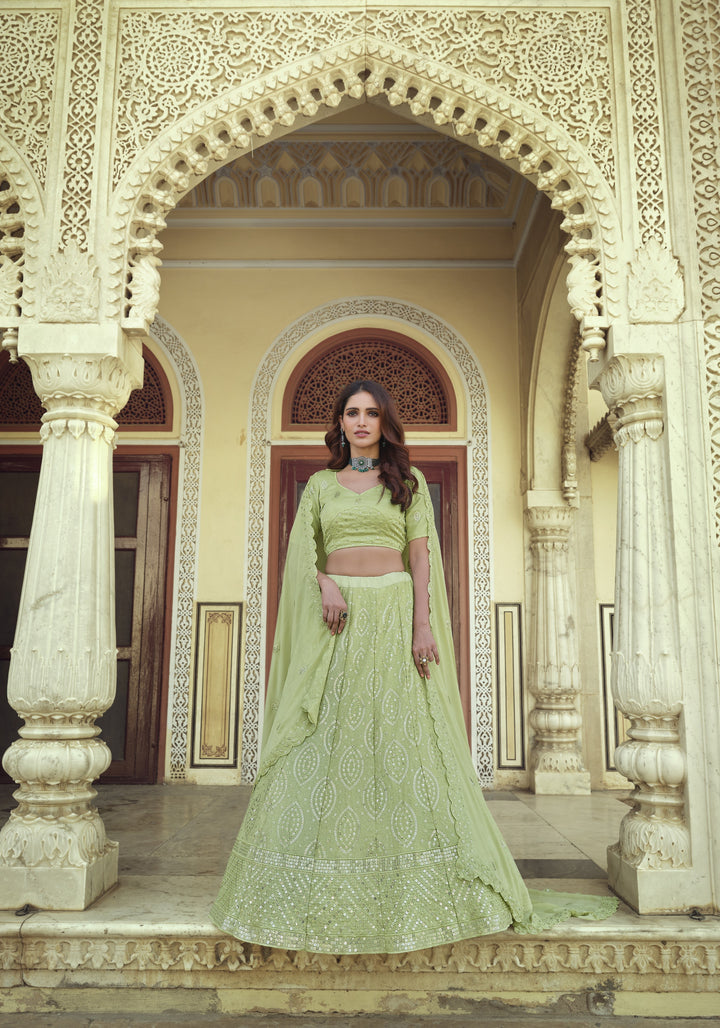 Exquisite Pista Georgette Lehenga with Pista Dupatta | Perfect for Weddings and Celebrations