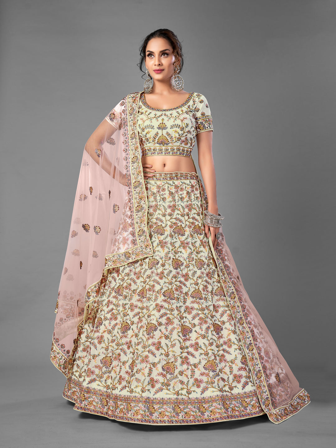 Beautiful White Georgette Lehenga with Peach Dupatta | Perfect for Weddings and Celebrations