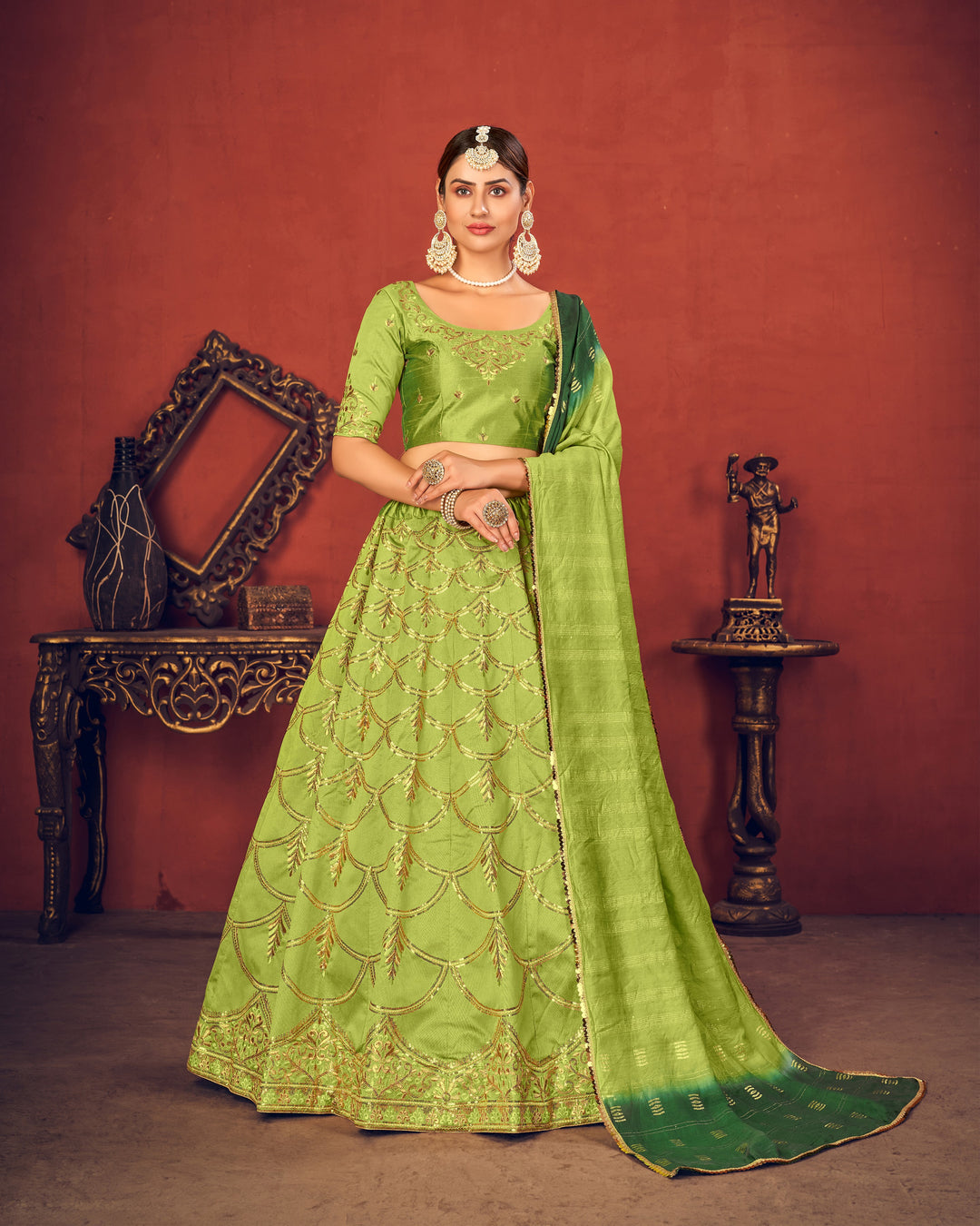 Exquisite Pista Art Silk Lehenga Choli with Pista Dupatta | A Captivating Traditional Ensemble