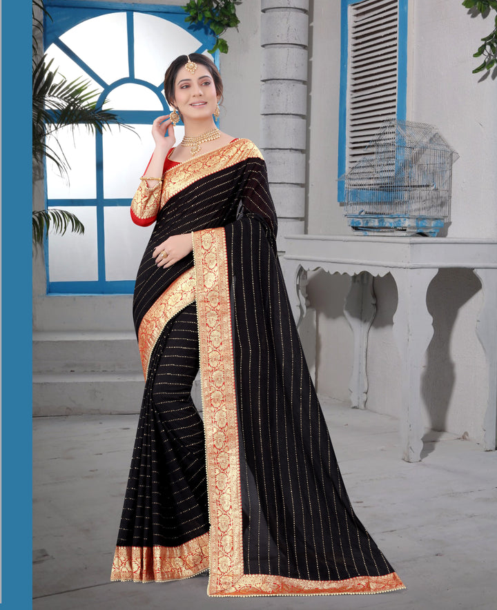 Vichitra Silk Saree with Blooming Dew-Drop and Moti Work | Special Event Celebrations