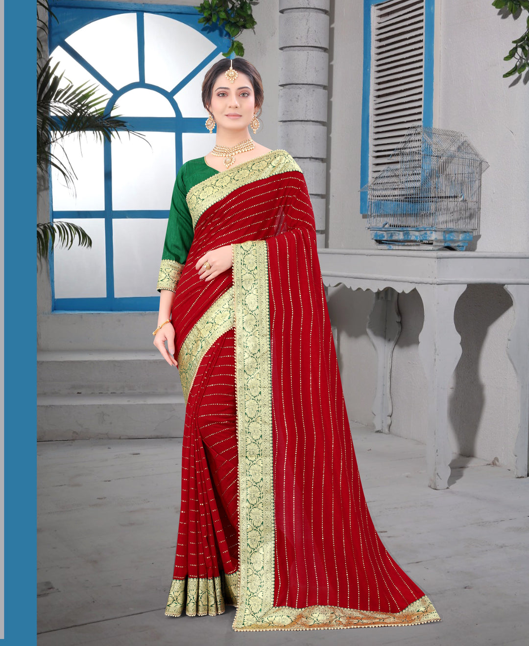 Vichitra Silk Saree with Blooming Dew-Drop and Moti Work | Special Event Celebrations