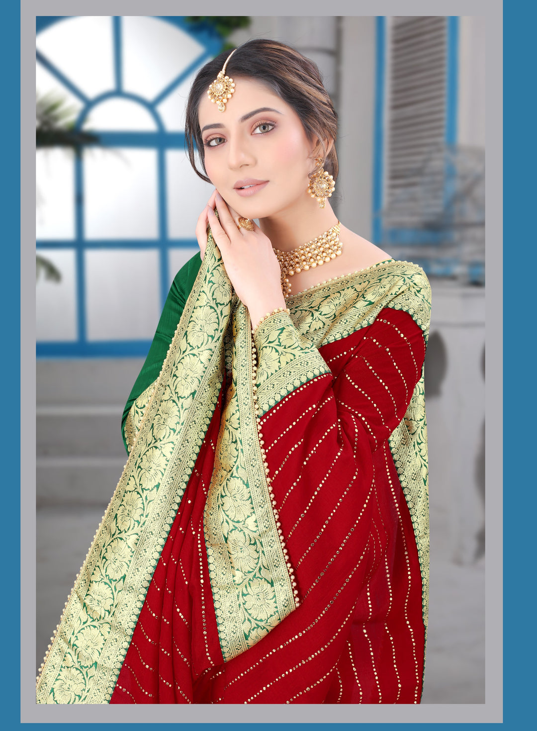 Vichitra Silk Saree with Blooming Dew-Drop and Moti Work | Special Event Celebrations