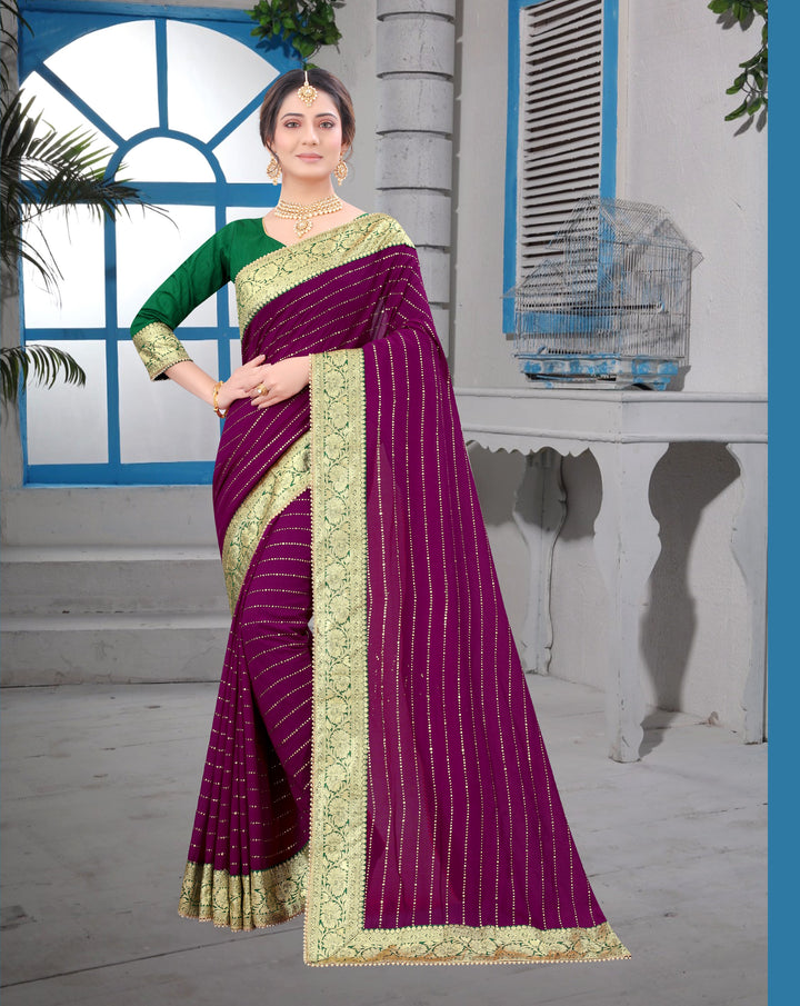 Vichitra Silk Saree with Blooming Dew-Drop and Moti Work | Special Event Celebrations