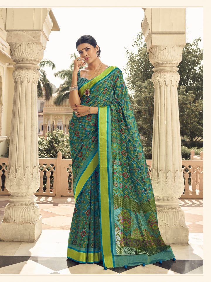 Brasso Saree with Art-Silk Blouse | Designer Wevon Work for Festive Events