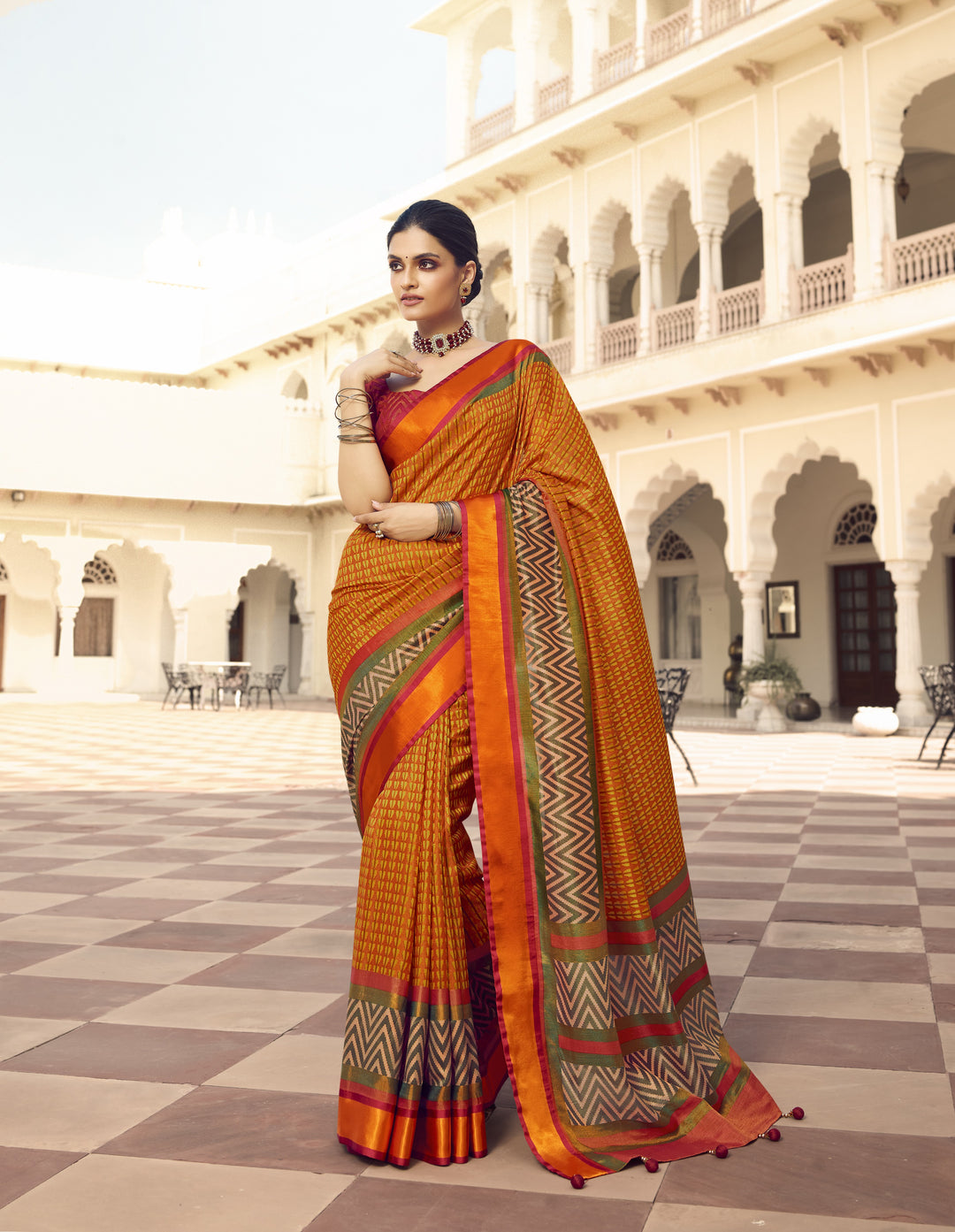 Designer Brasso Saree with Art-Silk Blouse | Bandhani Printed for Festive Events