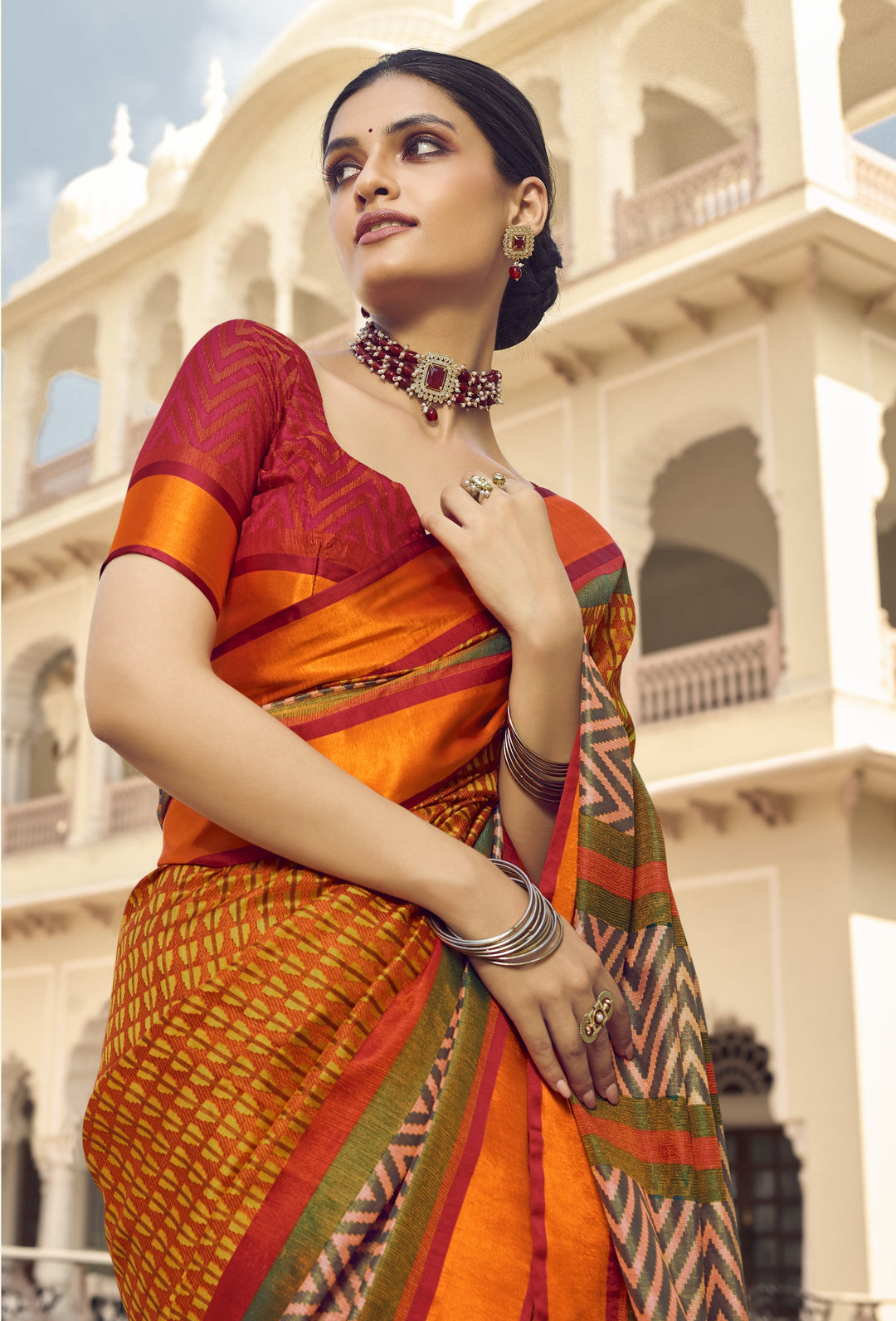 Designer Brasso Saree with Art-Silk Blouse | Bandhani Printed for Festive Events