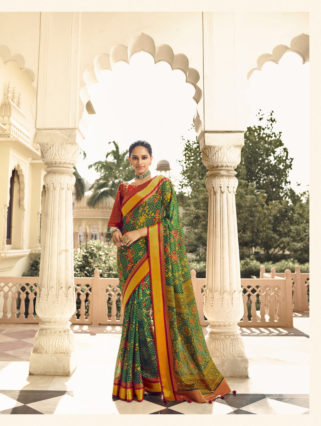 Brasso Saree with Art-Silk Blouse | Woven Designer Bandhani Print for Party