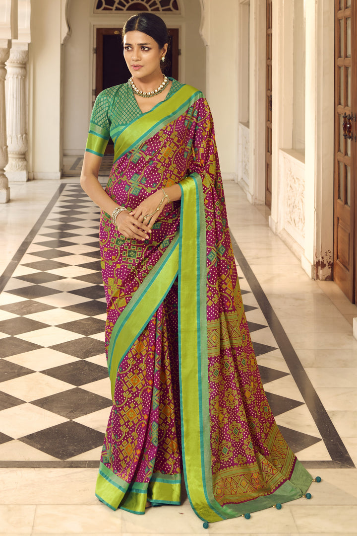 Brasso Saree with Art-Silk Blouse | Woven Designer Bandhani Print for Party