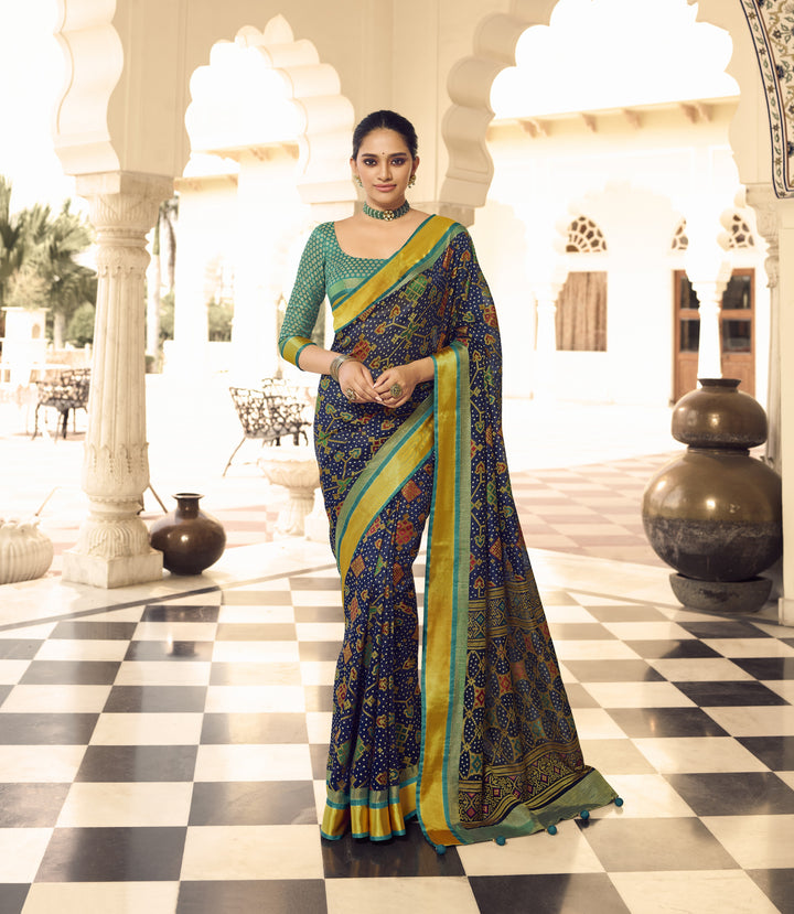 Brasso Saree with Art-Silk Blouse | Designer Wevon Bandhani Print for Events