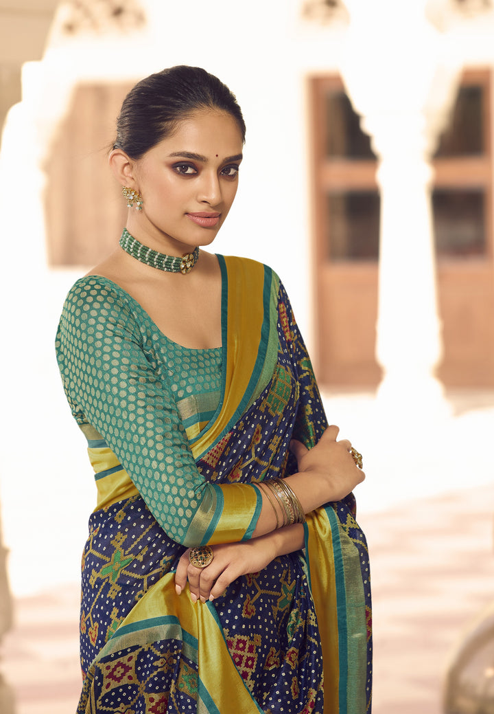 Brasso Saree with Art-Silk Blouse | Designer Wevon Bandhani Print for Events