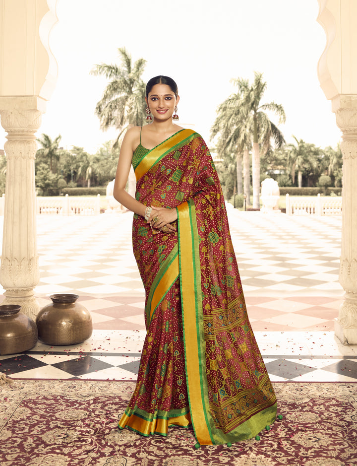 Brasso Saree with Art-Silk Blouse | Designer Wevon Bandhani Print for Events