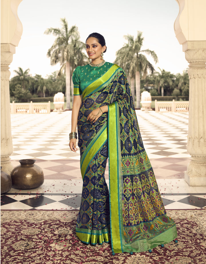 Brasso Saree with Art-Silk Blouse | Designer Bandhani-Printed for Weddings