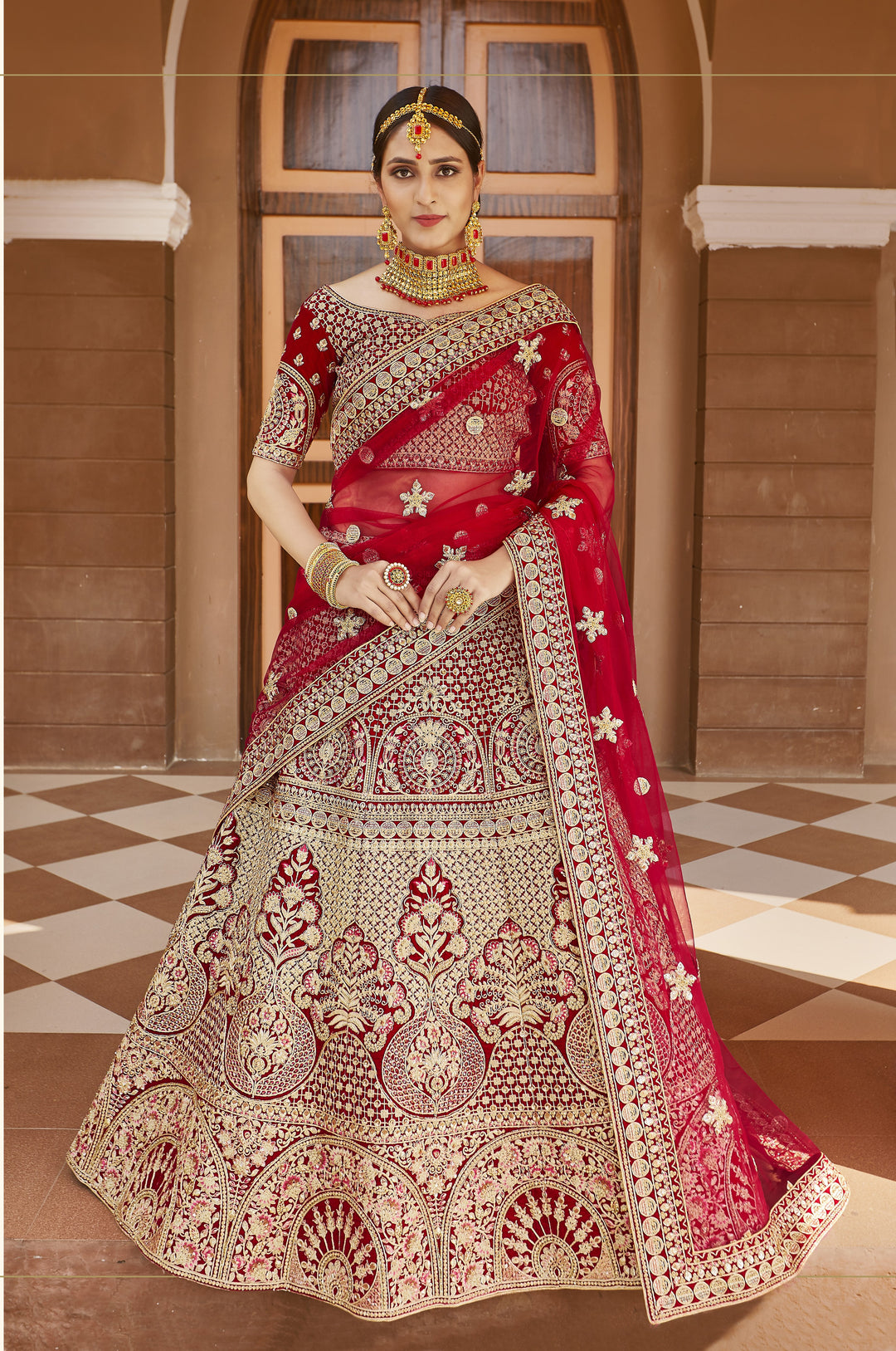 Elegant Red Lehenga | Designer Velvet Lehenga Choli for Weddings and Parties