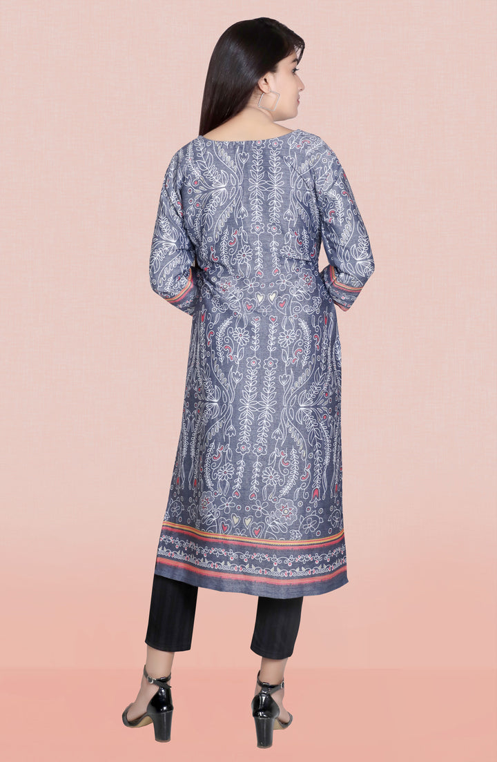 Stylish Grey Kurti | Elegant Rayon Slub with Designer Foil Prints