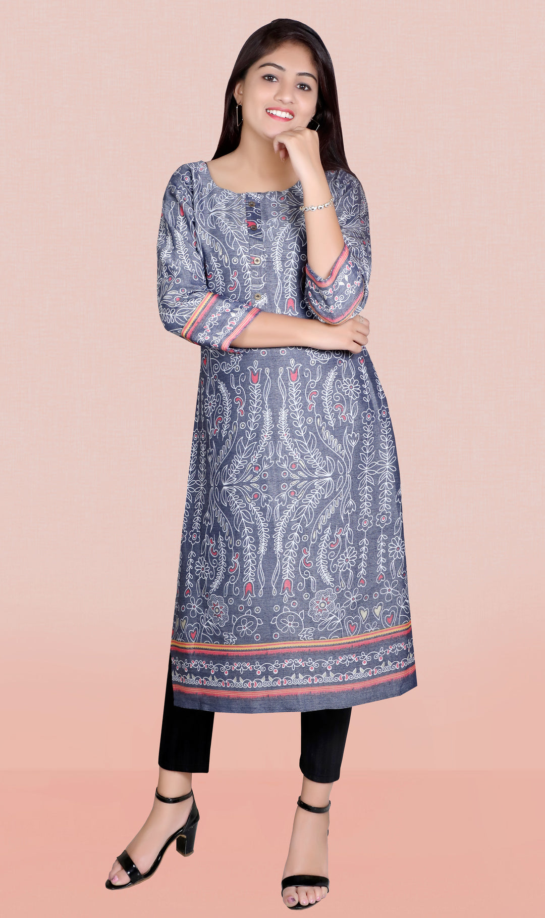 Stylish Grey Kurti | Elegant Rayon Slub with Designer Foil Prints