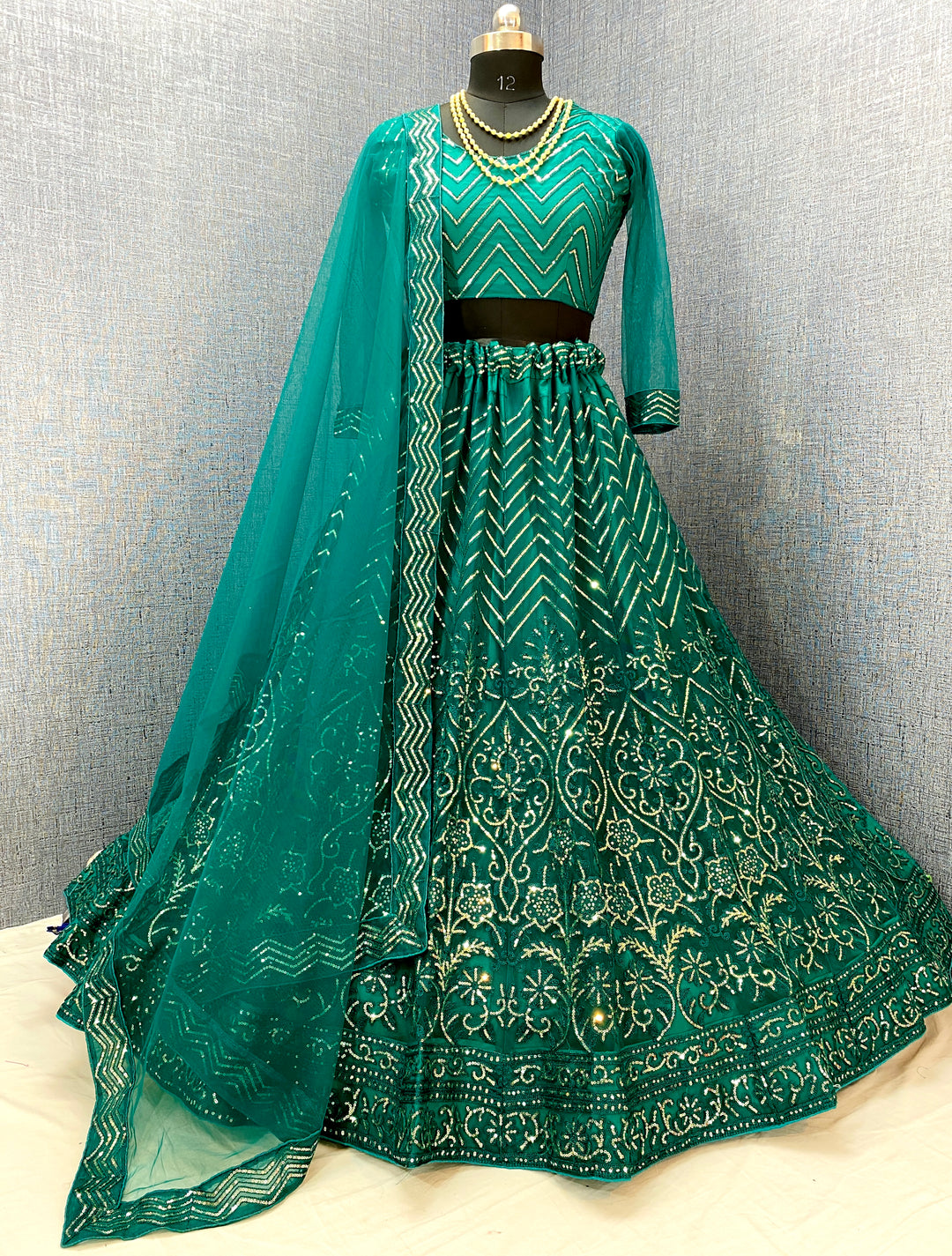 Elegant Rama Lehenga Choli | Net with Sequance Embroidery & Dupatta