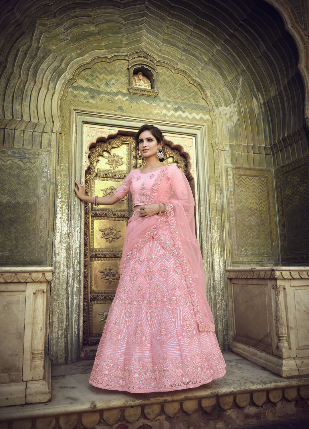 Pink Bridal Lehenga Choli | Soft Net with Thread, Sequance & Jari Embroidery