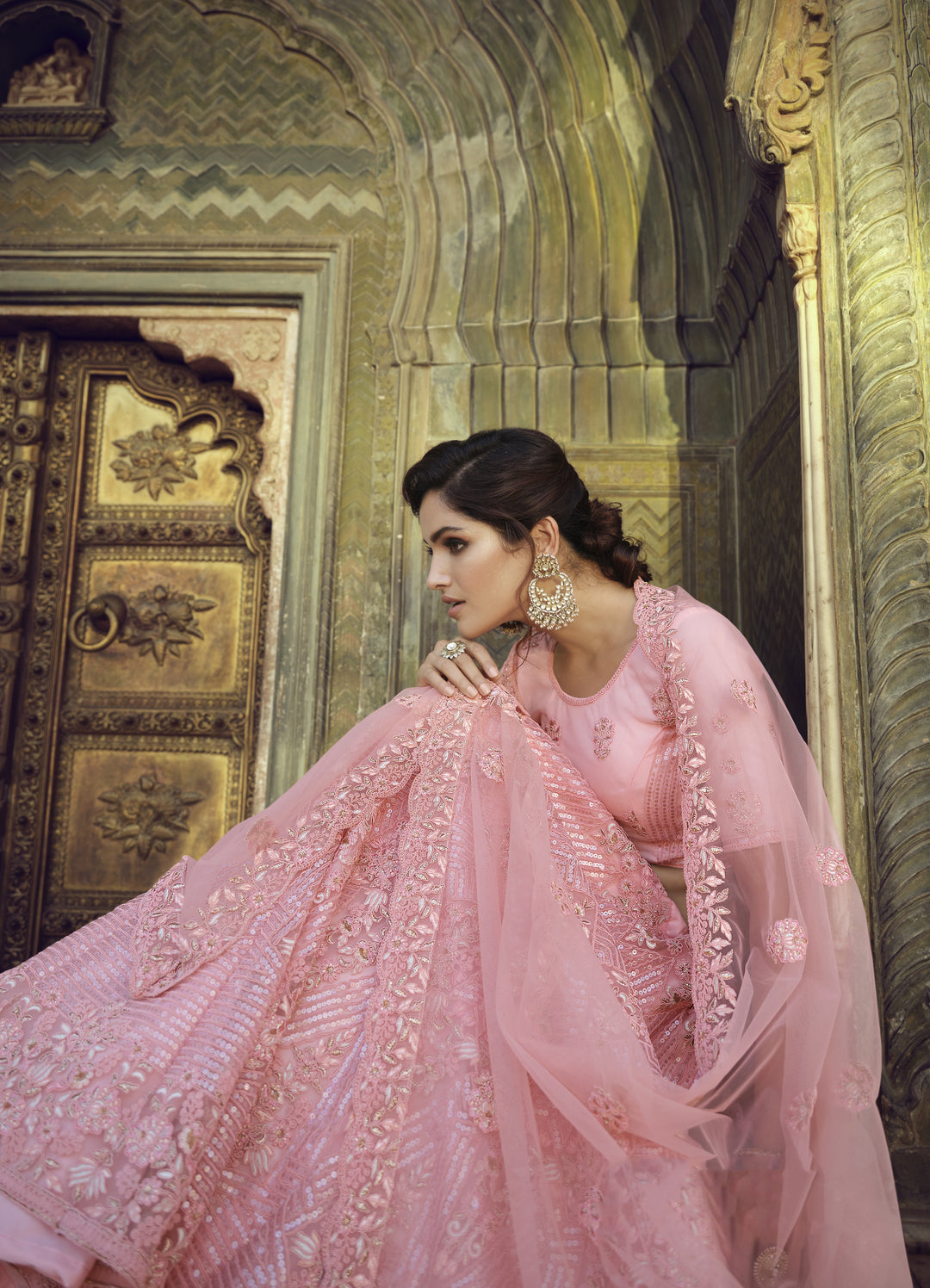 Pink Bridal Lehenga Choli | Soft Net with Thread, Sequance & Jari Embroidery