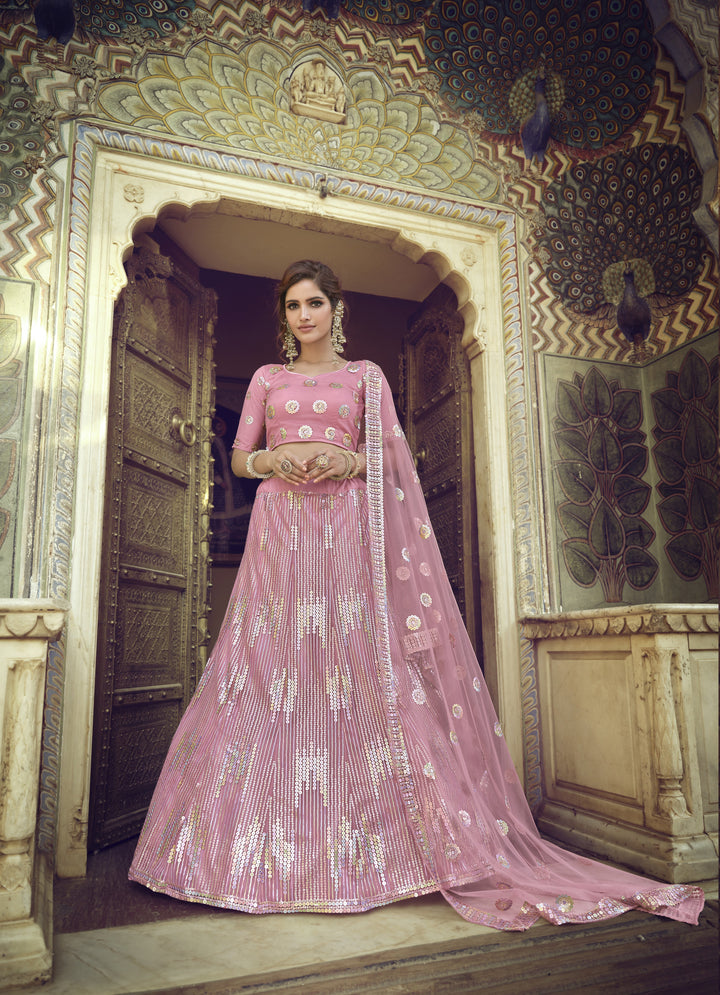 Stunning Pink Lehenga Choli | Soft Net Fabric with Sequance Embroidery Work