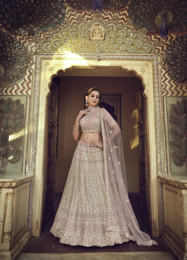 Mauve Partywear Designer Lehenga Choli | Soft Net with Heavy Embroidery Work