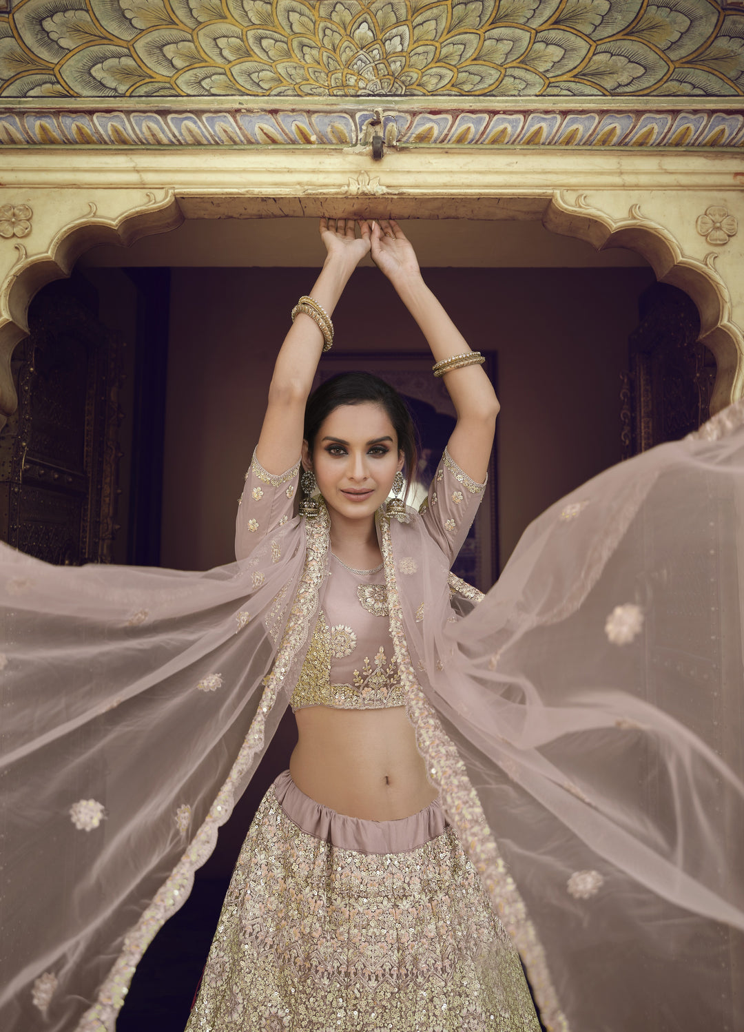 Mauve Partywear Designer Lehenga Choli | Soft Net with Heavy Embroidery Work