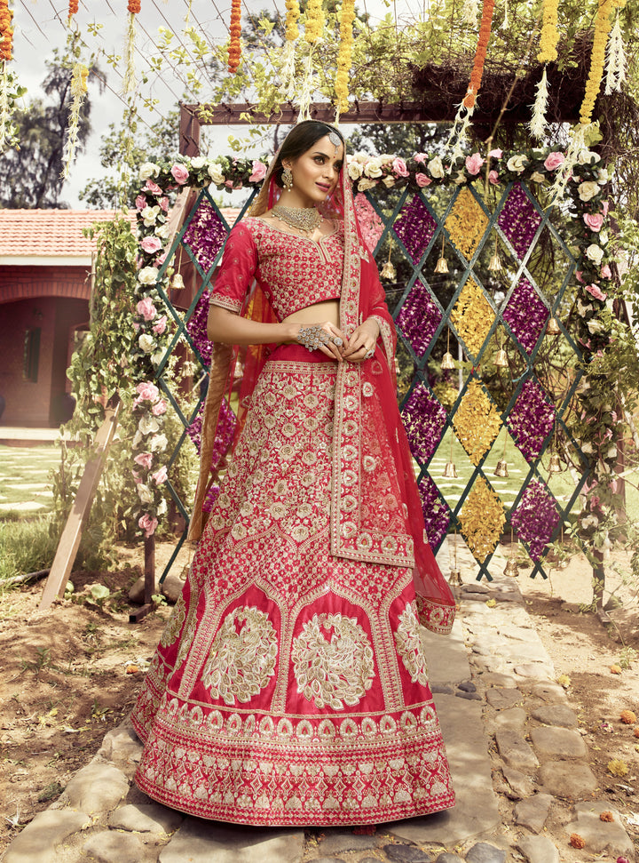 Red Bridal Lehenga Choli | Raw Silk with Zarkan, Jari & Dori Embroidery