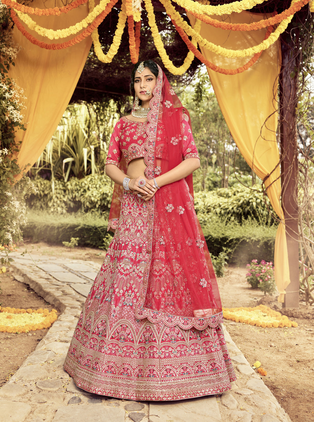 Designer Red Lehenga | Raw Silk with Heavy Embroidery & Zarkan Work