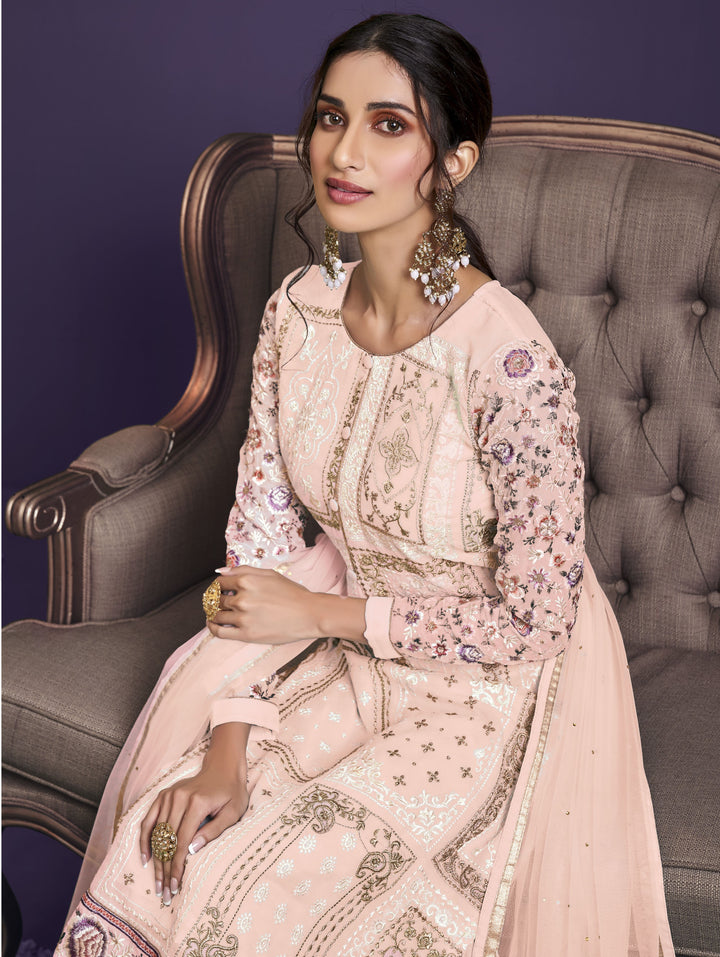 Designer Georgette Suit | Thread, Jari, and Sequin Embroidery with Net Dupatta